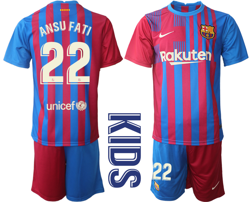 Youth 2021-2022 Club Barcelona home red #22 Nike Soccer Jerseys